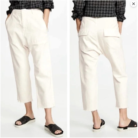 NWT! Nili Lotan 12 Slouchy LINEN Luna Pants $395 Drop Crotch Crop Eggshell White - Picture 6 of 10